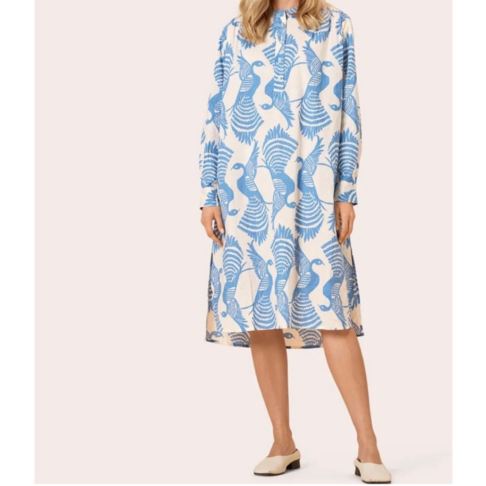 Masai Copenhagen Shirt Dress Relaxed Oversized Natmas Cotton Quiet Harbor Bird - Picture 5 of 12